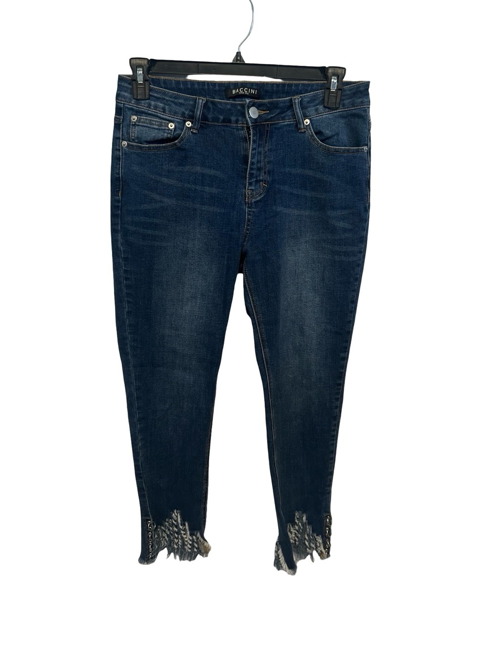 Baccini Dark Blue Ankle Jeans with Frayed Hem Detail Size 10